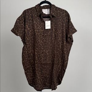 NWT Acacia Swimwear MOMBASA Brown Animal Print Shirt